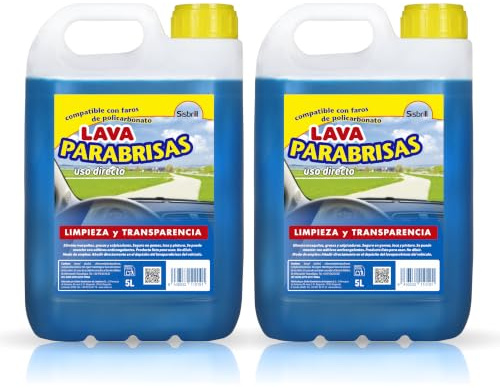 Sisbrill Lavaparabrisas Coche Uso Directo – Líquido Limpiaparabrisas Sin Diluir, Elimina Insectos y Suciedad, Sin Residuos ni Chirridos - Pack 2 estándar - 10 Litros