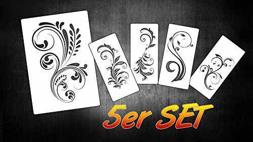Set di 5 stencil per aerografo, per viticci, per tatuaggi e graffiti