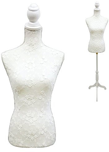 La Vida en Led Mannequin de couture femme brodé Blanc Buste de couture avec pied