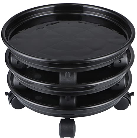 Skelang Plant Caddy, 11.8 Plant Stand, Round Plant Pallet Pot with Lock Wheels, Rolling Tray Planter Trolley Casters, Moving Plant Pot Saucer for Patio, Garden, Indoor, Pack of 3