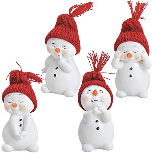matches21 HOME & HOBBY Süße Schneemann Deko Figuren für Weihnachten im 4er Set - Kleine 11cm Weihnachtsfiguren als innen Weihnachtsdeko - Lustige Schneemänner als Wohnzimmer Weihnachtsdekoration