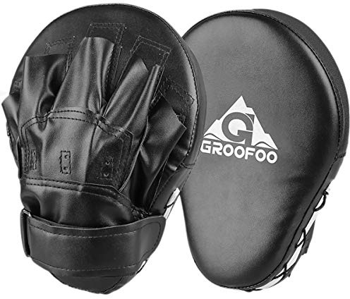 GROOFOO 1 Paio Colpitori Boxe Scudo Sciopero Pastiglie Pelle Focus Pads per l'addestramento di Kickboxing Muay Thai Boxe MMA Taekwondo - Nero
