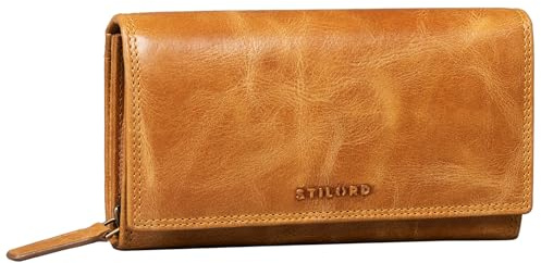 STILORD Ellen Billetera de Cuero Damas Protección de RFID y NFC en una Elegante Caja de Regalo Billetera Grande Cartera de Cuero Real Color:Perugia - marrón