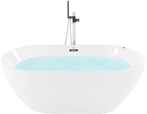 Vasca da Bagno Freestanding Idromassaggio con Luci LED Bianca 170 cm