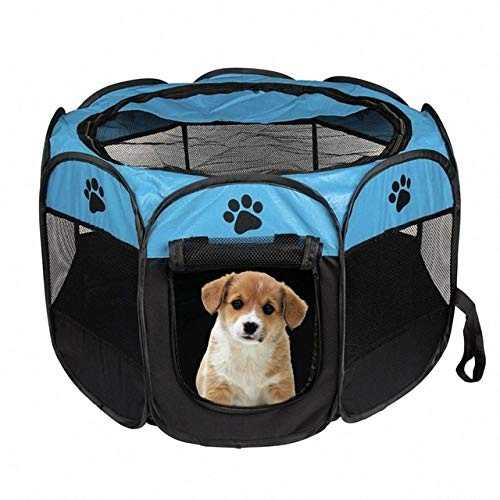 Tienda de campaña plegable portátil para mascotas, jaula para perros y gatos, corralito para cachorros, fácil operación, valla octogonal (color: azul, tamaño: talla única)