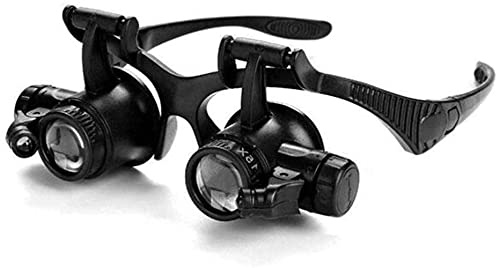 Bärbar förstoringsglas 10X 15X 20X 25X Dubbelglasögon Lupphuvud Bär förstoringsglasögon Headset Upplysta förstoringsglasögon Verktygsset med LED-ljus för urreparation A/A (A)