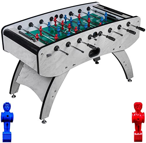 RAMROXX Fußball Tischkicker Profi Design Weiß grünes Spielfeld Figuren Blau Rot 80kg
