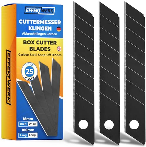EffektWerk - Boxknivsblad Set - Svart, 25-pack - 18 mm ersättningsblad för elknivar - Kraftiga kolstålsblad med avbrott