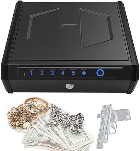 Caja Fuerte para Armas Caja Fuerte Portátil For Pistola De Huellas Dactilares, Caja Fuerte De Acceso Rápido For Pistola For El Hogar, 3 Métodos De Desbloqueo, For Pistola, Dinero En Efectivo, Joyería,