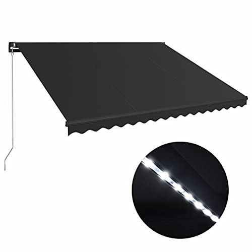 JUNZAI Einziehbare Markise mit LED, Sichtschutz Balkon, Balkon Markise, Seitenmarkise, Klemmmarkise, Sonnenvorhang, Balkonmarkisen, Handbetrieben 450x300 cm Anthrazit