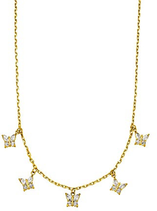 Purelei® Butterfly Kette (Gold), Wasserfeste Halskette für Damen mit 5 Anhängern in Schmetterlingsform, Damenhalskette aus Edelstahl mit Edelsteinen, Geschenk für Frauen, 40-45 cm Länge verstellbar