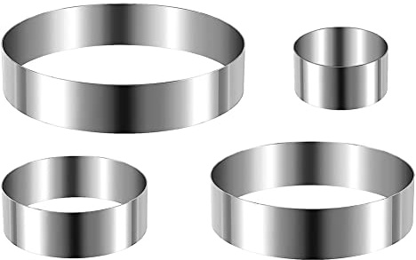 Veciado Round Cake Ring Set 4/6/8/10 Inch Biscuit Cutter Circle Cookie Cutters Cake Mold Stainless Steel Pastry Ring for Baking