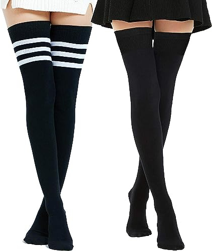 DRESHOW 2 Paia Donna Extra Lunghi Calzini da Ginocchio Coscia Alta Calze Stivali Calze Sopra il Ginocchio Calze