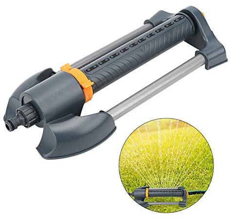 JOEBO 20 Hole Garden Sprinkler, Metal Base Lawn Rotating Oscillating Sprinkler Spray Angle Rectangular Lawn Bar Sprinkler for Larges Surfaces/875