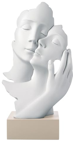 Bongelli Preziosi Figura Statua Moderna Stilizzata Coppia Innamorati Abbraccio 17cm Marmorino Base Nocciola