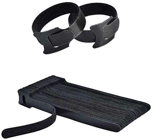 Klettband Kabelbinder Klett Schwarz 50 Stück, zone Kabel Klettband Wiederverschließbar 150 x 12 mm Klett Kabelbinder Klettverschluss für Home Office Büro und Gartena-A