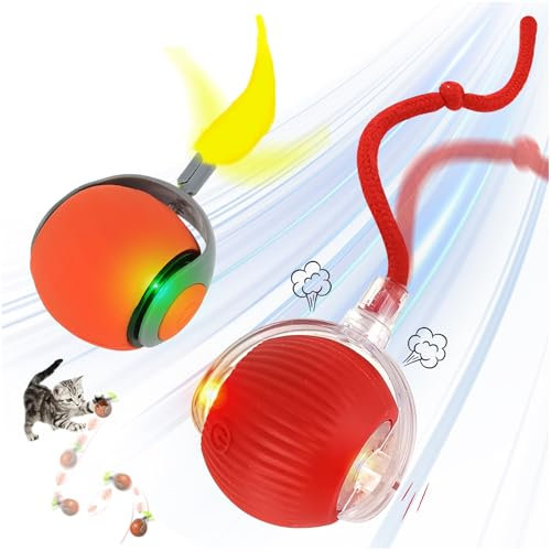 2Pcs Interaktives Katzenspielzeug, Interaktives Hundespielzeug Ball, 360° Automatisch Katzenspielzeug für Katzen,Interaktiver Ball Katze,Multifunktions Katzenspielzeug Elektrisch Ball Interaktiv