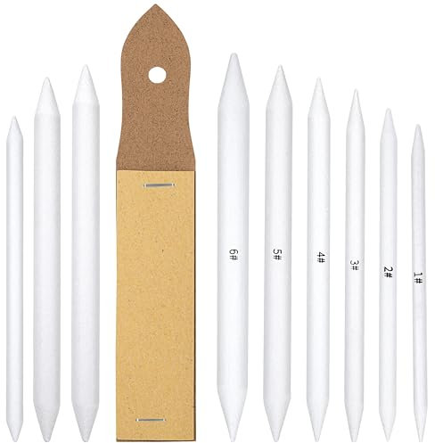 Heveer Mischen Papierwischer Set Blendende Stümpfe mit Schleifpapier Bleistiftspitzer für Zeichnen und Skizzieren 10 Stück