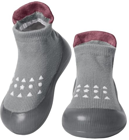 Aisprts Zapatos Calcetines Bebé Primeros Pasos, Antideslizantes Con Suela de Goma, Gris, 9-12 Meses