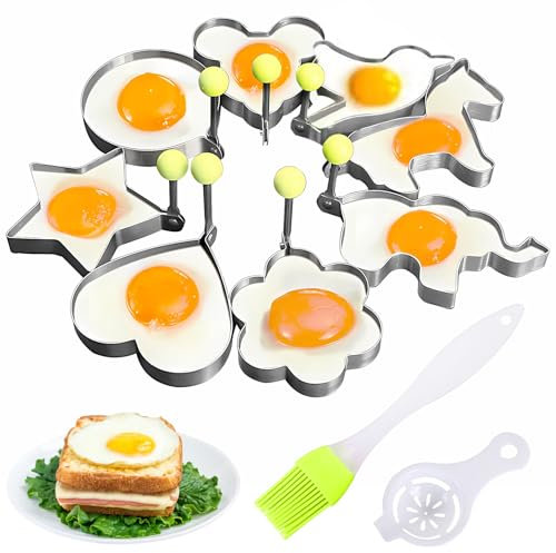 8 Stück Spiegeleierformen, eierringe für die pfanne Antihaft spiegeleiformen Edelstahl Egg Ring Mold mit Klappbaren Silikongriffen Eierform für Bratpfanne mit Ölpinsel