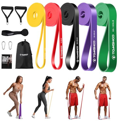 TOMSHOO Set di Fasce di Resistenza, Fasce fitness Fascia per Trazioni Fascia da Allenamento con Ancoraggio Alla Porta, Borsa di stoccaggio, per Allenamento Della Forza, Stretching