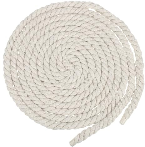 QUARKZMAN 10mm x 13 Pies Cuerda De Algodón Blanca, Cuerda para Ropa De 3 Hebras Al Aire Libre, Cordón Trenzado Grueso De Macramé para Colgar Plantas En La Pared, Atar Ropa De Línea