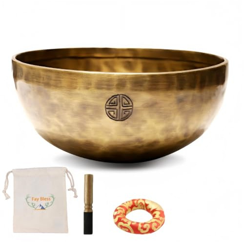 Fay Bless Set di Ciotole Tibetane Fatte a Mano - Ciotola Sonora Nepalese Luna Piena per Meditazione, Yoga, Guarigione dei Chakra, Terapia del Suono, Sollievo dallo Stress, Consapevolezza e Decorazione