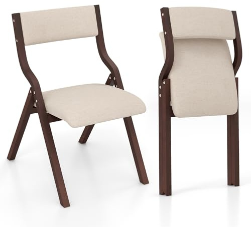 GIANTEX Juego de 2 Sillas de Comedor Plegables, Asiento Acolchado y Respaldo Ergonómico, Diseño Ahorra Espacio, Carga hasta 140 kg, Sillas para Cocina, Salón (Marrón+Beige)