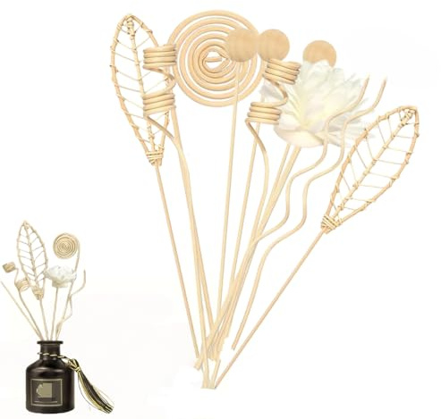 Varillas Difusoras de Rattan,12 Piezas Difusores de Aceite perfumado,Palitos Aromáticos con Múltiples Formas para Aromaterapia en Hogar,Oficina,Dormitorio y Baño,para Decoración del Hogar