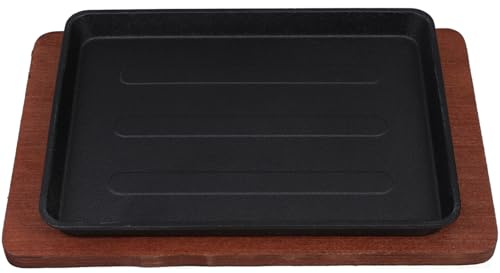 LOLIPPYY Padella in Ghisa Quadrata per Fajitas con Base in Legno Piastra Teppanyaki Antiaderente 232X175 CM per Bistecche e Barbecue per Ristoranti e Cucina Domestica Servizio Diretto
