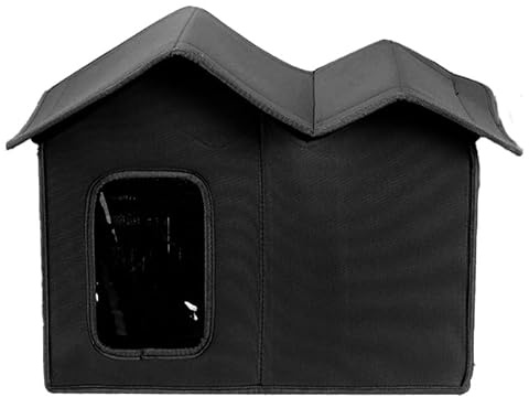 Väderbeständig aluminiumfolie isolerad kattkoja utomhus hopfällbar tvättbar husdjursskydd väderbeständigt skydd(Black)
