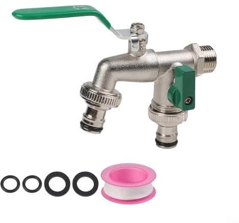Rubinetto da giardino a doppia uscita da 3/4 di pollice in ottone con doppi connettori, resistente alla ruggine e al gelo per irrigazione esterna, barili di pioggia