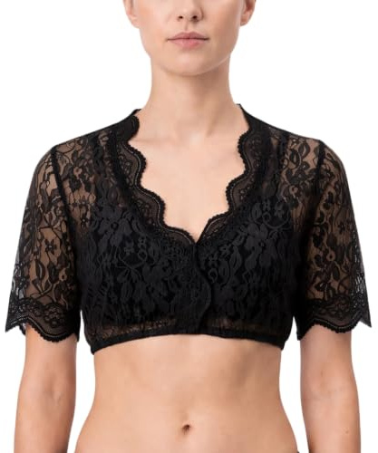ZHAOCAI Blusa tirolesa para mujer para Oktoberfest, blusa tirolesa transparente, media manga, blusa tirolesa, blusa tirolesa con cuello en V, elegante, Negro , M