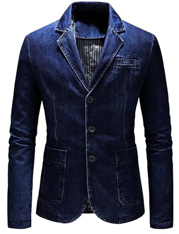 KBOPLEMQ Chaqueta de traje para hombre Sakko Slim Fit Jeans Chaqueta Denim Casual Negocios Tiempo Libre 3 Botones Chaqueta de Traje Varios Bolsillos Blazer Ocio Clásica Sakko Vintage Jeans Chaqueta