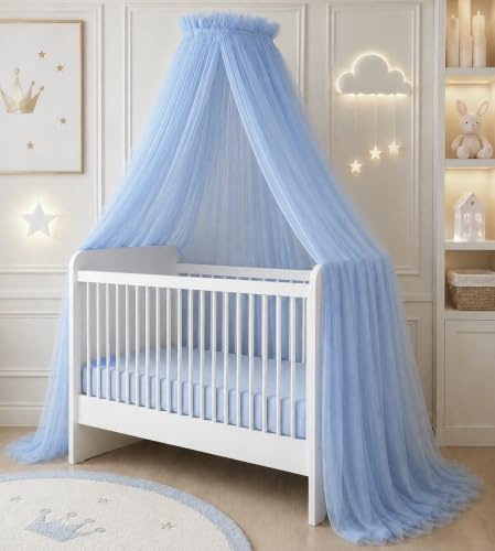 Baby Fancyroom sänghimmel för babysäng, prinsessa babysäng, myggnät, sänghimmel på sidan, babyrumsdekoration, baldakin, premium tyll (blå, sänghimmel utan noppa)