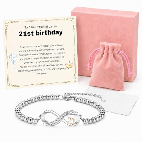 ZHuiYueyi 21st Birthday Gifts, 21st Bracelet with Card and Box, Birthday Presents Ideas, Unique Gifts for 21 Year Old Female, Daughter, Women, Granddaughter, Girls
