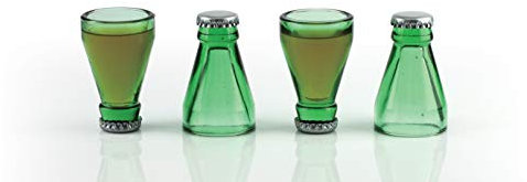 Mags Set di 4 Bicchierini da liquore, in Vetro e Metallo, in Confezione Regalo, Colore: Verde