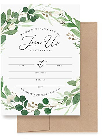 Bliss Collections Invitations with Envelopes for All Occasions, Invites Perfect for: Weddings, Bridal Showers, Engagement, Birthday Party or Special Event, Pack of 25 5x7 Cards - Eucalyptus