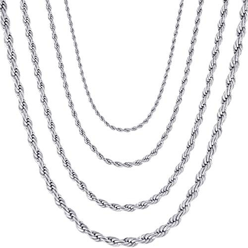 OSTAN Herren/Damen Halskette Edelstahl Verdrehte Kette Breite 3.0 MM Länge 55 cm Silber