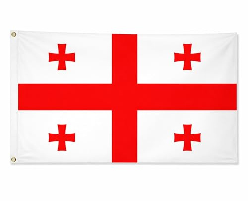 Georgia Flag 5ft x 3ft with Brass Eyelets – Polyester Georgian Flag Banner for Sports Events, National Celebrations, Home & Garden Display