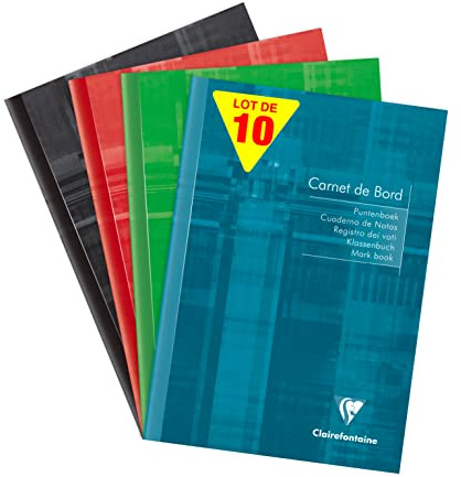 Clairefontaine – Ref 3669C – Häftbunden pupillens rapportbok (32 ark) – A5-storlek, 110 gsm borstat velumpapper, laminerat kartongskydd – blandade färger (paket med 10)