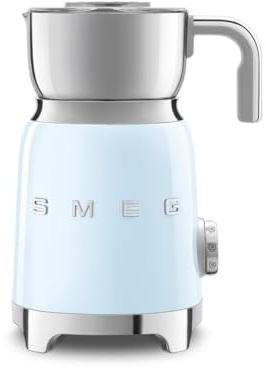 SMEG Espumador de leche estilo retro de los años 50 con 2 discos, 6 programas preestablecidos, espuma caliente o fría y calefacción por inducción (azul pastel)