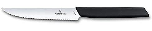 Victorinox Swiss Modern, Profi Steakmesser-Set, 2-teilig, Extra Scharfe Klinge, Wellenschliff, 12 cm, Rostfreier Stahl, schwarz