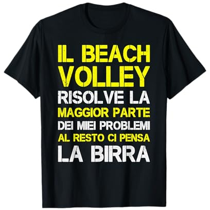 Beach Volley Birra Divertente Scritta Maglietta