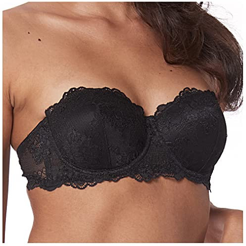 LORMAR Deluxe Fascia Reggiseno Fascia Balconcino in Pizzo con Coppe Graduate e Spalline Staccabili, Effetto + 1 Taglia con Ferretto (Nero, 5 XL IT Donna)