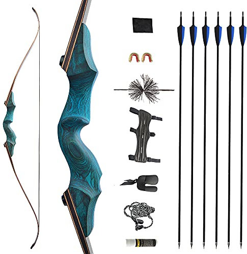 SHARROW 60 Zoll Recurvebogen Set Erwachsene 20-60 Lbs Takedown BogenschießEn Set Jagdbogen Pfeil Bogen Set Erwachsene Sportbogen Recurve Bogen Und Pfeil Set Recurve Bow Rechtehand (Blauset, 20Lbs)