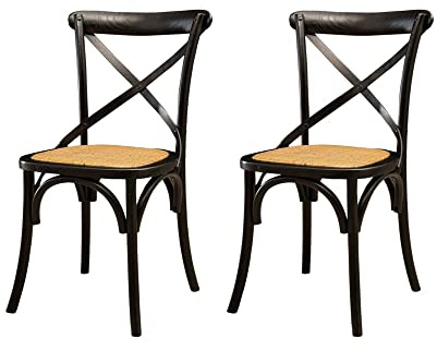 Biscottini Set 2 Sedie cucina legno 86x42x46 cm | Sedia cucina legno Made in Italy | Sedie vintage per sala da pranzo | Sedie legno cucina e giardino Cross (Nero)