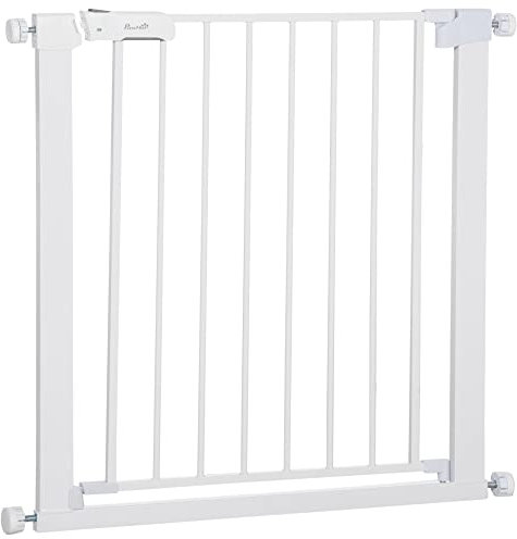 Pawhut Pet Safety Gate Door Barrier Dog Metal Indoor Fence White 75-82cm