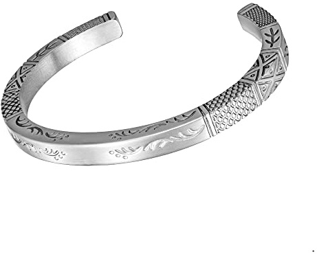 Murtoo Bracciale da Uomo Potere di Poseidone Intagliato con Squame di Pesce, Piantine e Onde Marine Bracciale da Donna e Uomo Moda Greca Fatto a Mano (S)