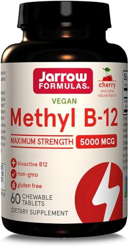 Jarrow Formulas, Methyl B12, 5.000mcg, Deposito per 10 Giorni, Gusto Ciliegia, 60 Compresse Masticabili vegano, Testato in Laboratorio, Senza Glutine, Vegetariano, Senza Soia, Non OGM
